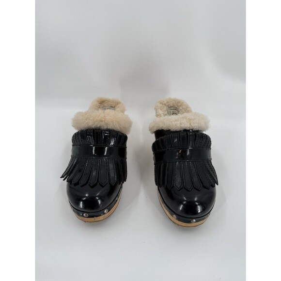 UGG Black Patent Leather Kiltie Clog With Detatchable Fringe Size 7 Rare - Picture 4 of 15